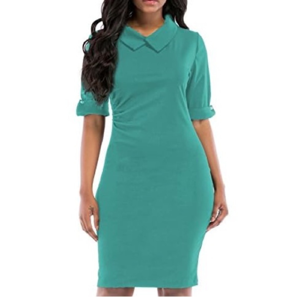 Emerald Green Retro half sleeve sheath dress